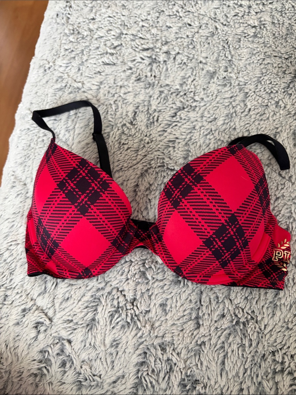 Victoria's Secret Red and Black Plaid Push-Up Bra